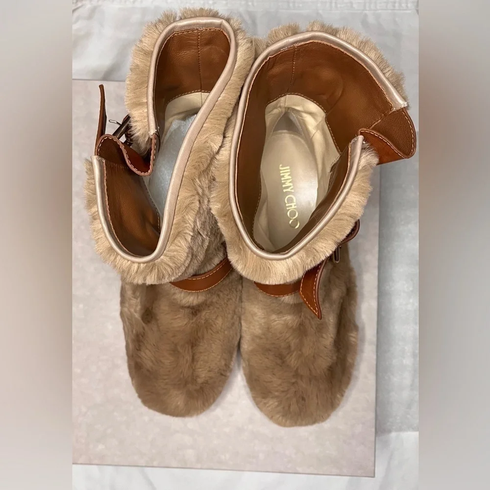 NWT Jimmy Choo Youth II Faux Fur Moto Boots in Teddy